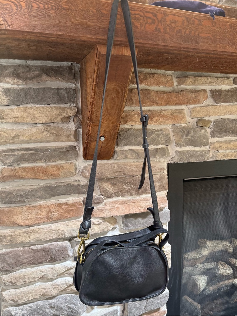 Madewell Black Leather Crossbody Bag with Gold Hardware